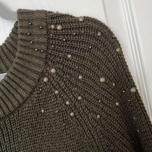 Vintage dark green Christmas sweater with brass metallic beading